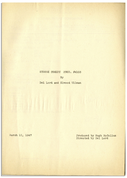 Moe Howard's 31pp. Script Dated March 1947 for The Three Stooges Film ''Shivering Sherlocks'' -- With 2 Pages of Call Sheets -- Very Good Condition